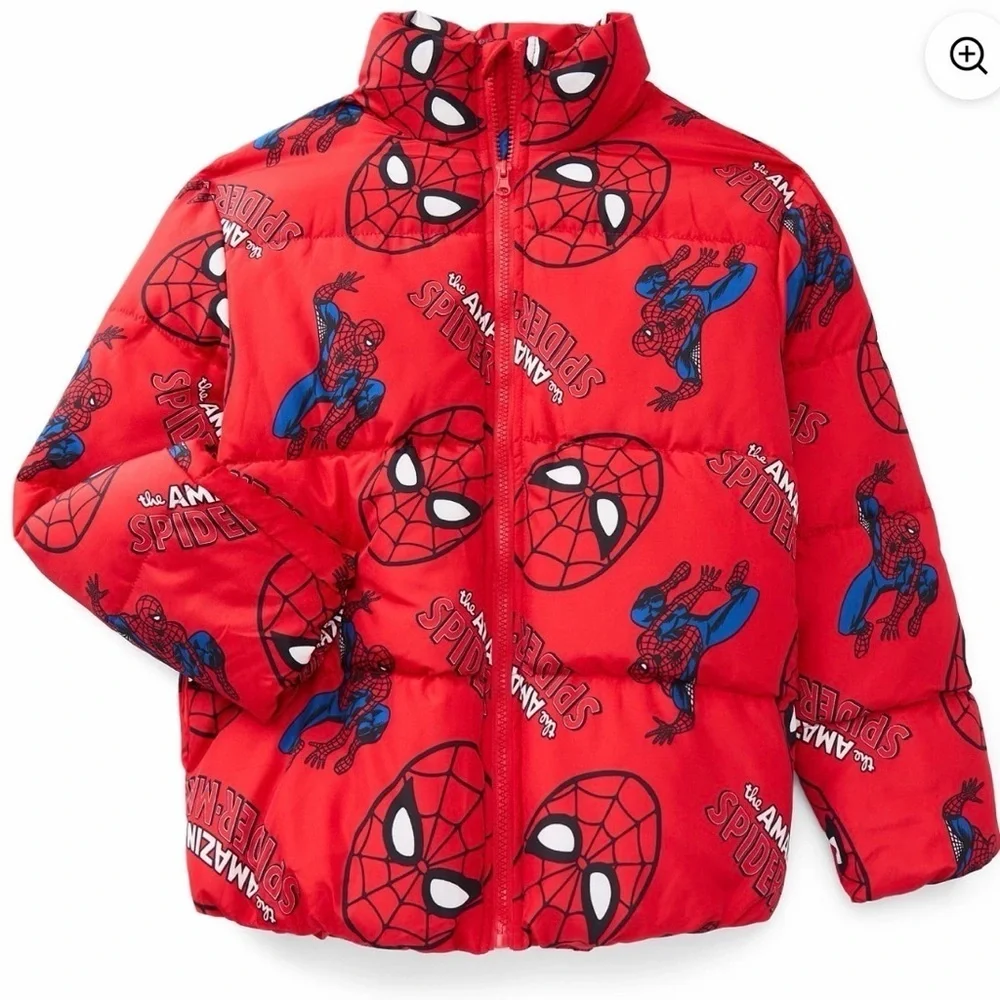 Spider-Man Little and Big Boys Graphic Zip Puffer Jacket, Lightweight, Sizes 6/7